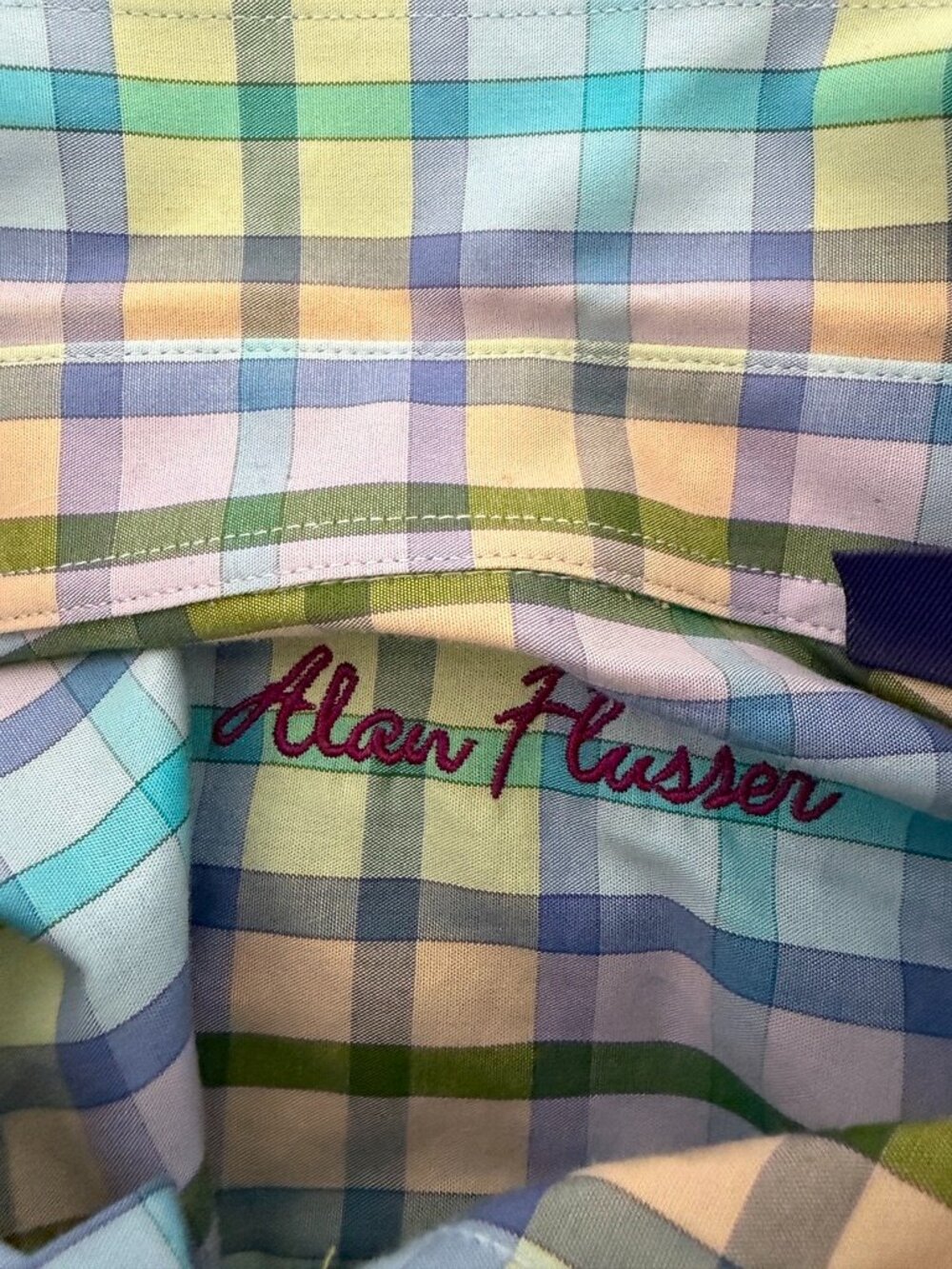 Alan Flusser Men’s Medium Multicolor Plaid Short Sleeve Button Down Shirt - Picture 6 of 6